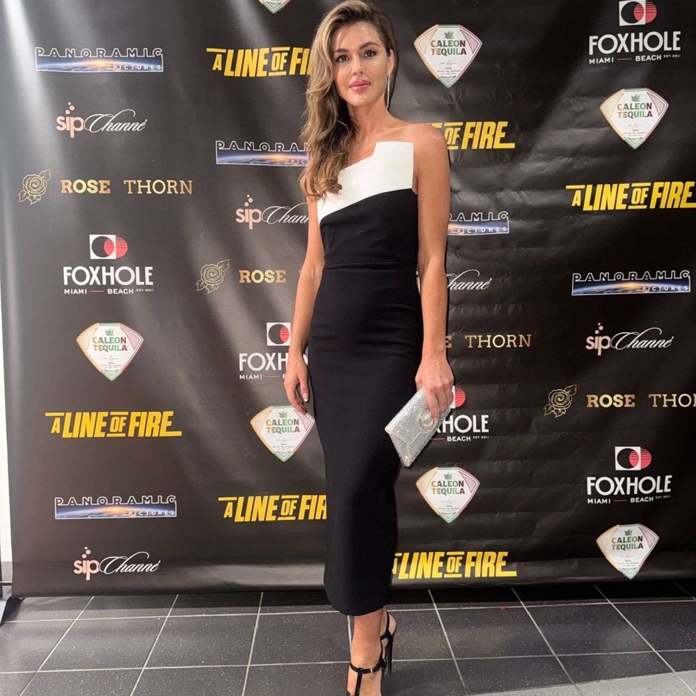 Roland Mouret Black and White Asymmetrical Cocktail Dress